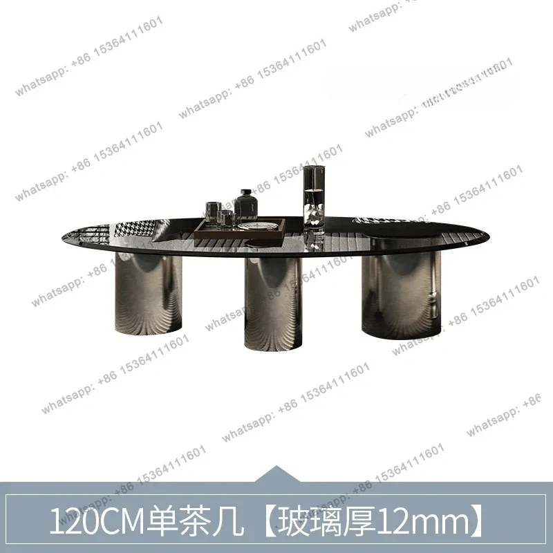 Nordic Antique Oval Black Tempered Glass Tea Table