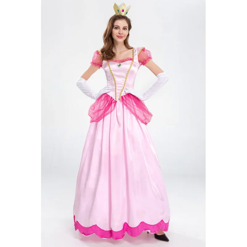 Adult Princess Peach Costume Women Cosplay Party Halloween Masquerade Dress Up Clothing for Women Pink Fancy Dress