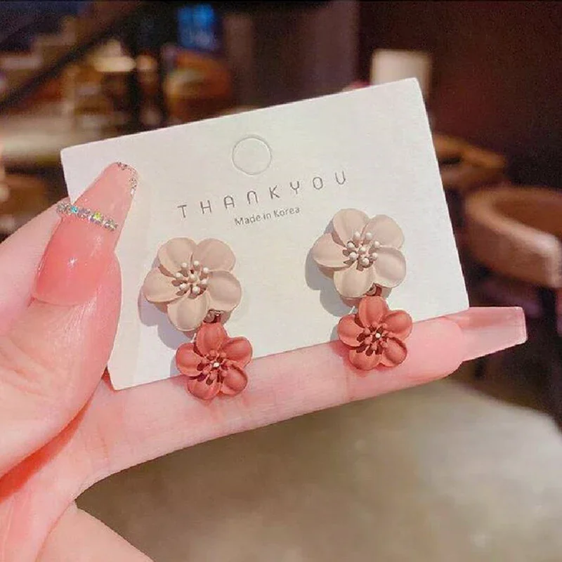 Brown Two Color Flower Drop Dangle Earrings For Women Korean Fashion Jewelry Wedding Party Girl Elegant Jewelry Accessories