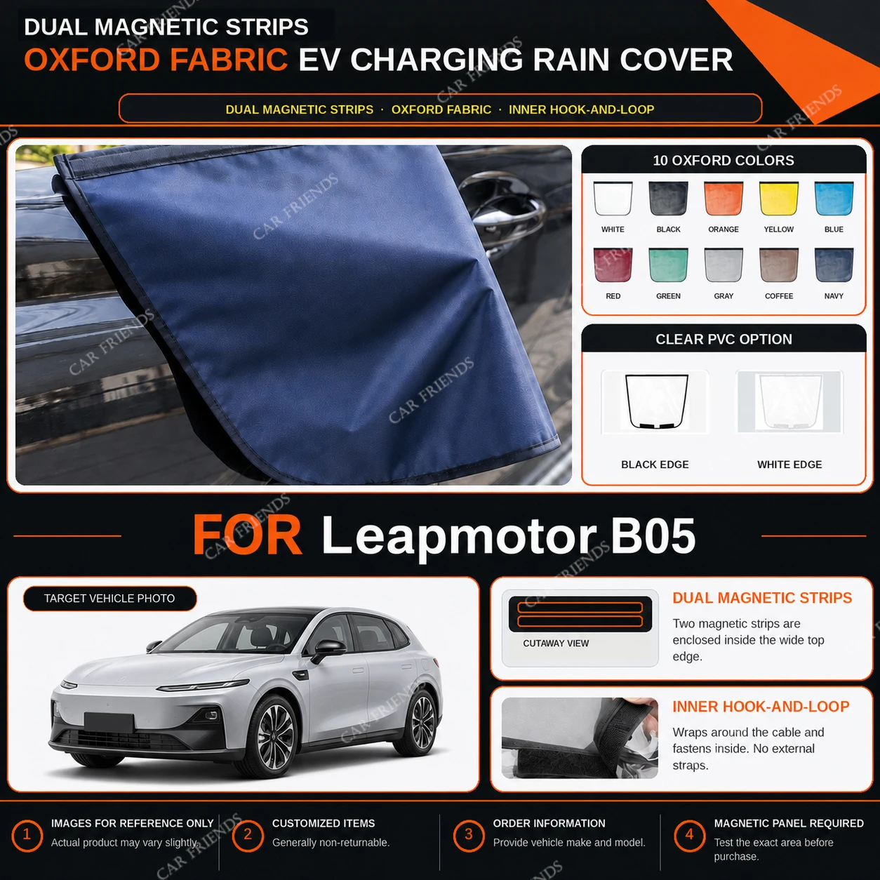 For Leapmotor B05 Custom Fit Full Car Cover Silver Coated Oxford Fabric Side Zipper Access UV Sun Dust Protection