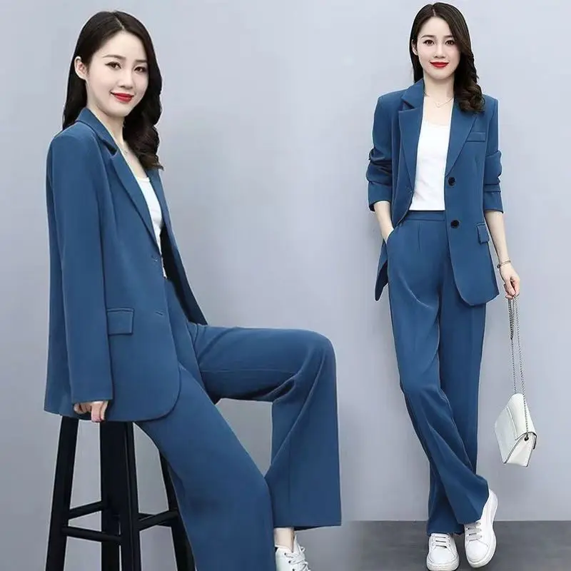 2023 Korean Popular Spring New Thin Jacket Casual Wide Leg Pants Sling 3pcs Set Elegant Women Pants Suit Office Outfits Blazer