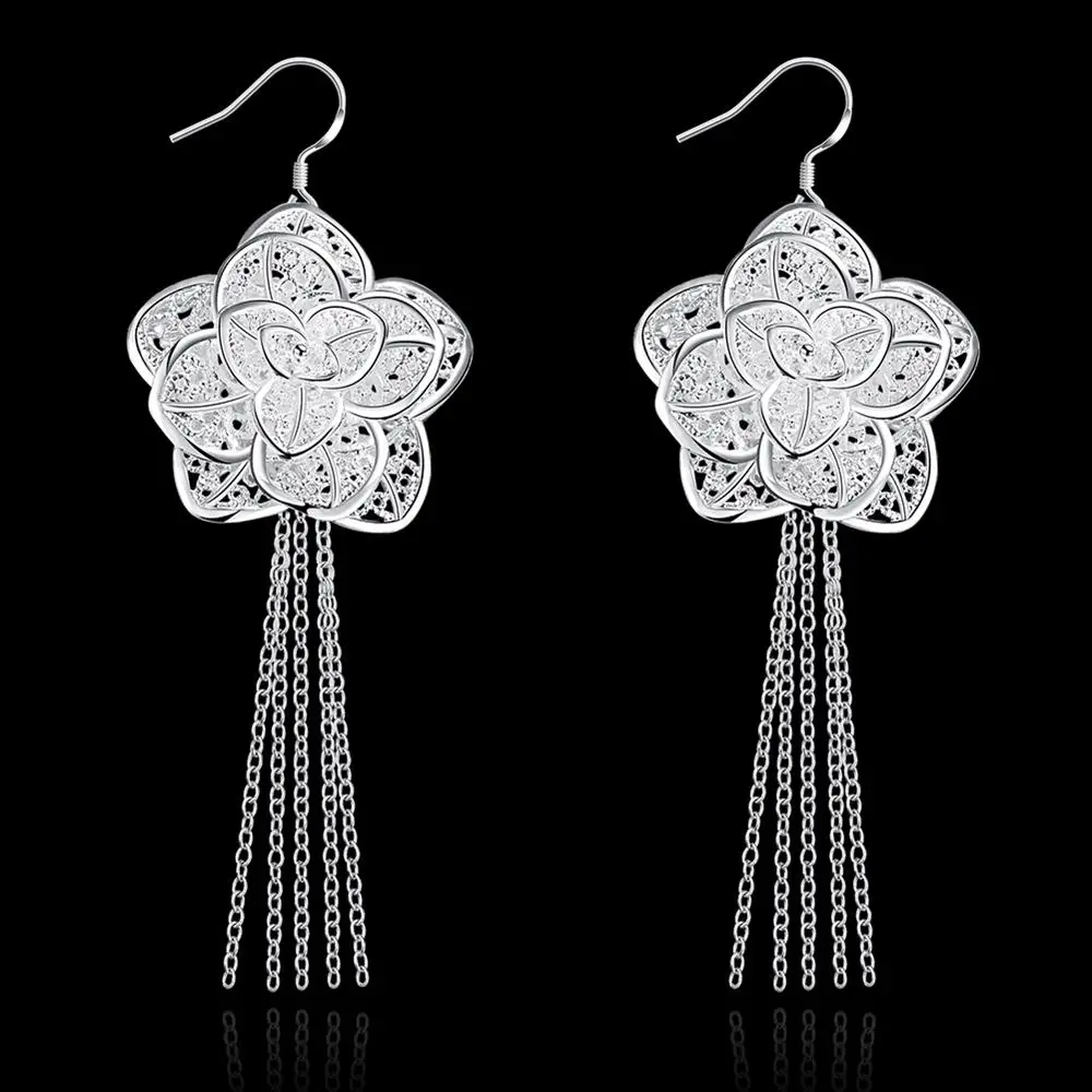 

New 925 Sterling Silver Drop Earrings For Women Fashion Jewelry Tassel Flowers Earrings Holiday Gifts Trendsetter Recommendation