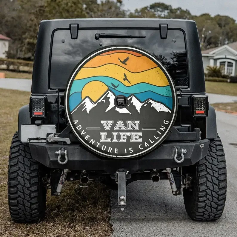 Van Life Adventure Is Calling SUV Tire Cover, Halloween Gift, Holiday tire spare, Spare Tire Cover For Car, Personalized Camper