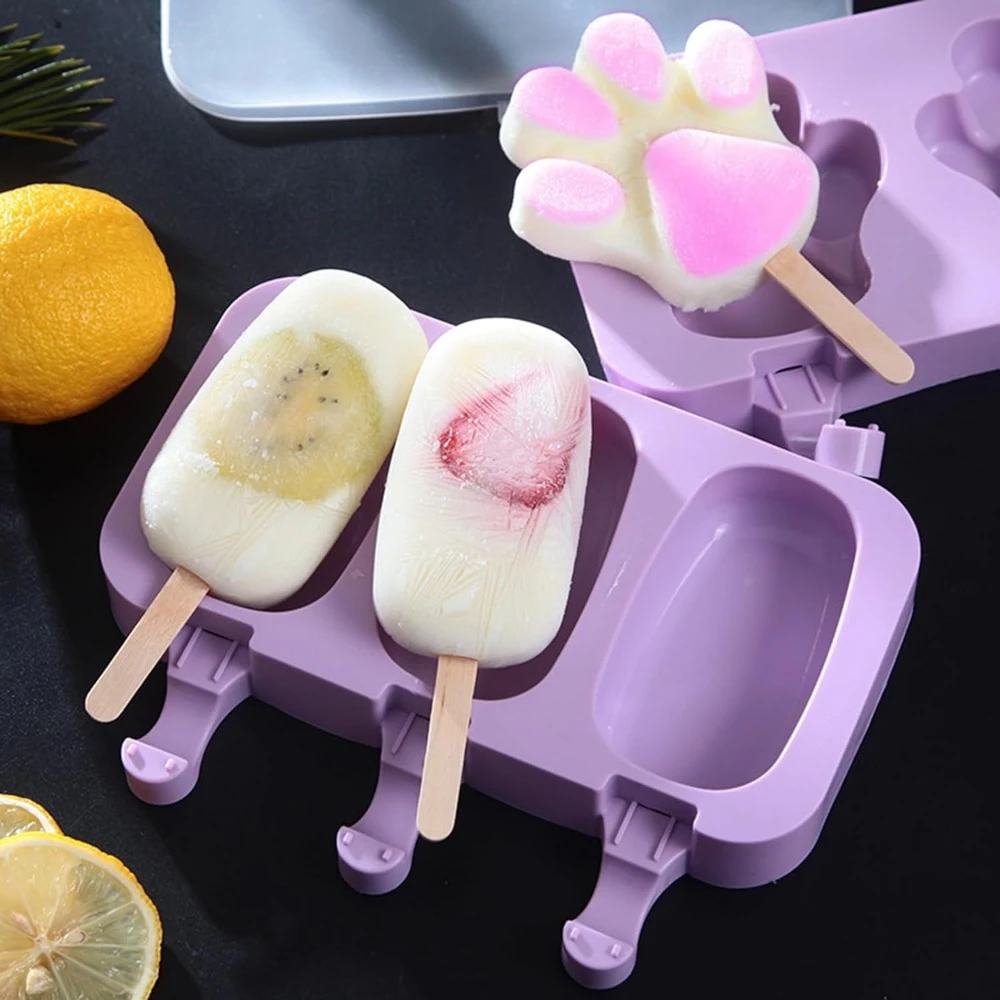 Popsicle Silicone TPR Siamese Molds DIY with Lid & Wood Stick Dessert Ice Cream Mold with Popsicle Stick Easy Release Kitchen