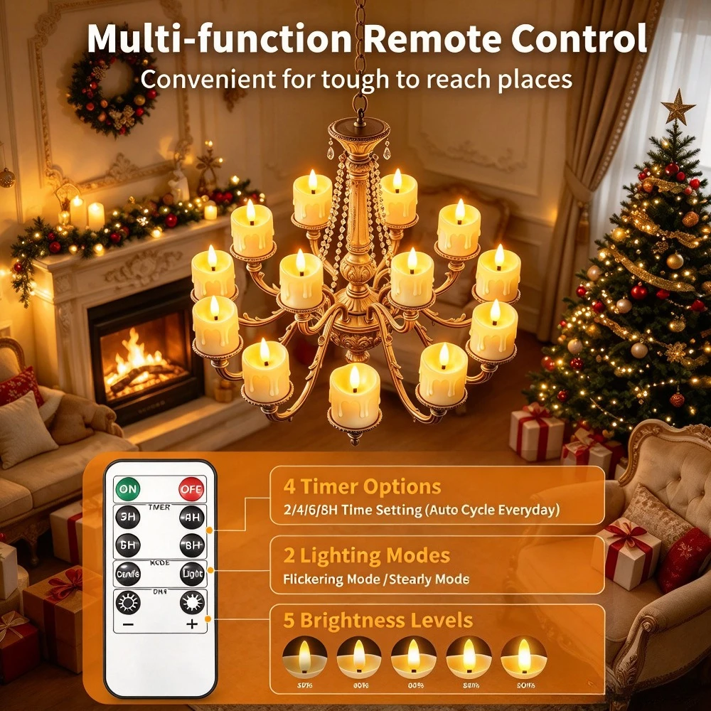 6/12Pcs LED Candle Light Timer Rechargeable Flashing Flameless Candle Lamp Tea Lights With Black Cups For Home Decoration Candle