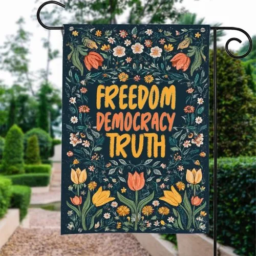 Freedom Democracy Truth Garden Flag, Floral Social Justice Yard Art, Civil Right RRI