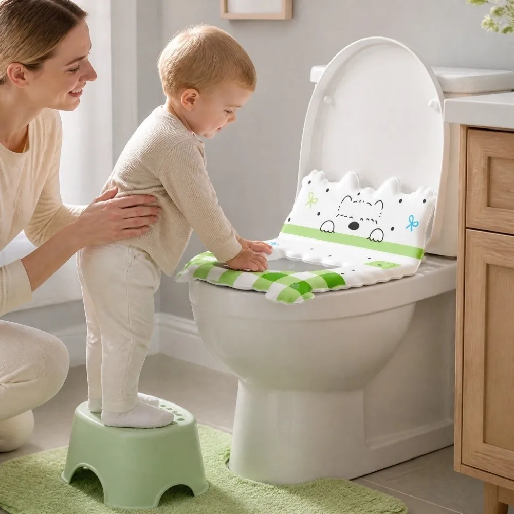 Creative Waterproof Backrest Toilet Seat Plaid Removable Toilet Seat Cushion Cartoon Puppy Pattern Toilet Seat Cover All Seasons