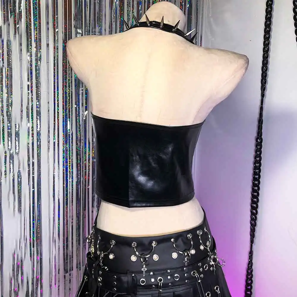 Carro armato gotico E-Girls borchiato rivetto fai da te Goth Harajuku Grunge Y2K TOP Eco Punk Rock teschio alla moda fatto a mano Kawaii anni '90 Teen Emo