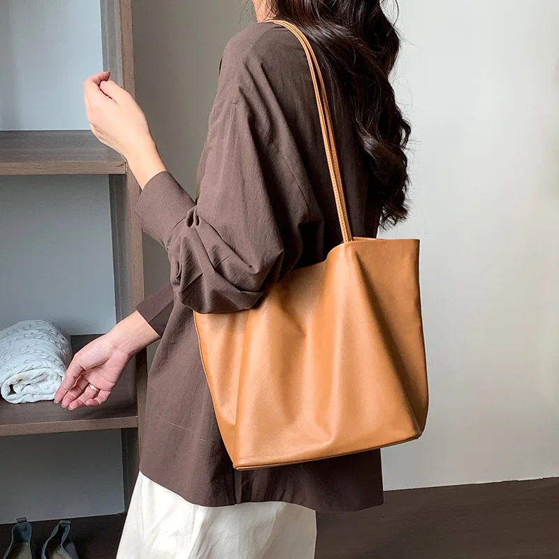 

Minimalist Style Light Luxury Genuine Leather Tote Bag 2025 Cowhide Large Capacity Single-shoulder Designer Luxury Bag