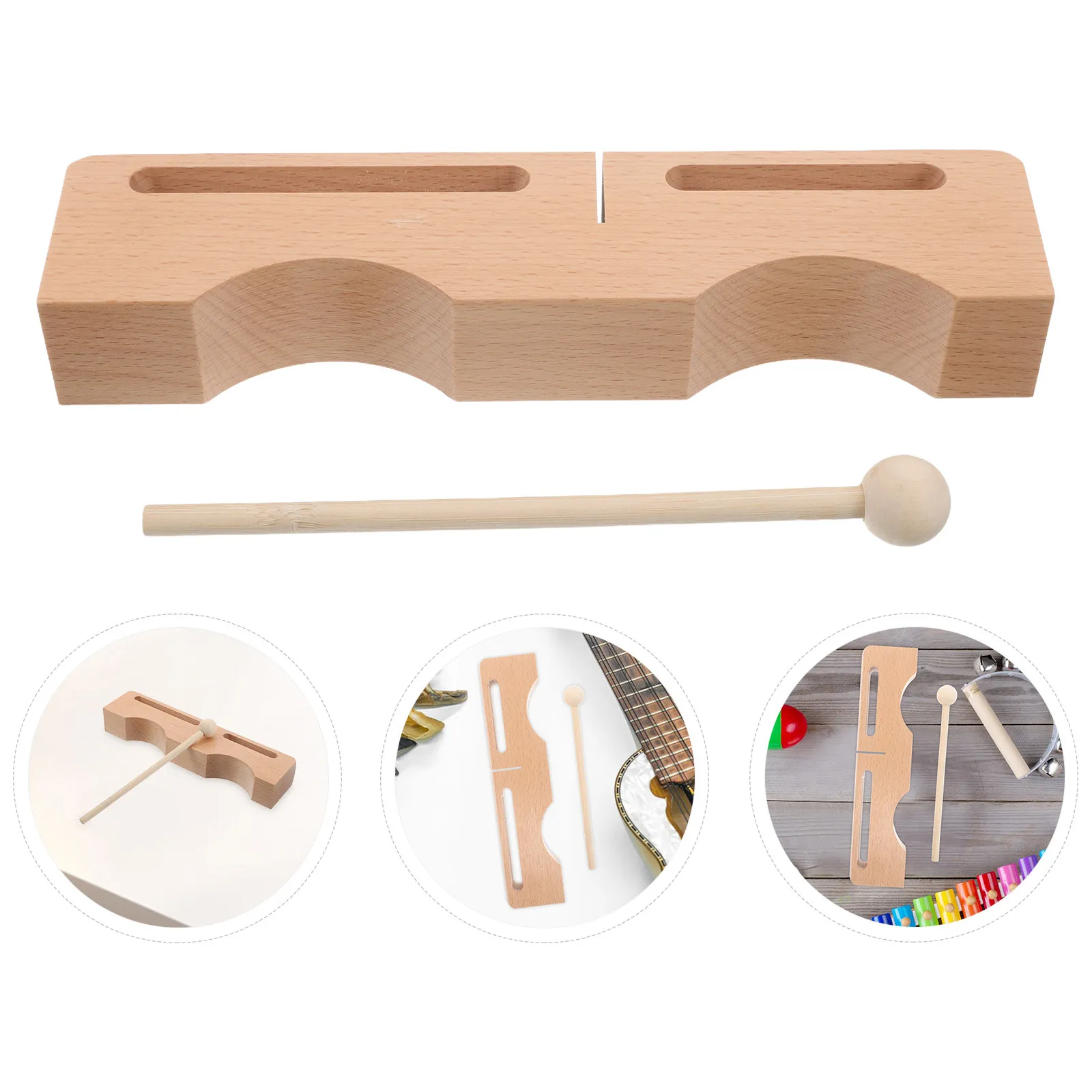 Wooden Percussion Block Dual Low Tone Handheld Beech Wood Light Yellow Traditional Opera Musical Instrument Professional Rhythm