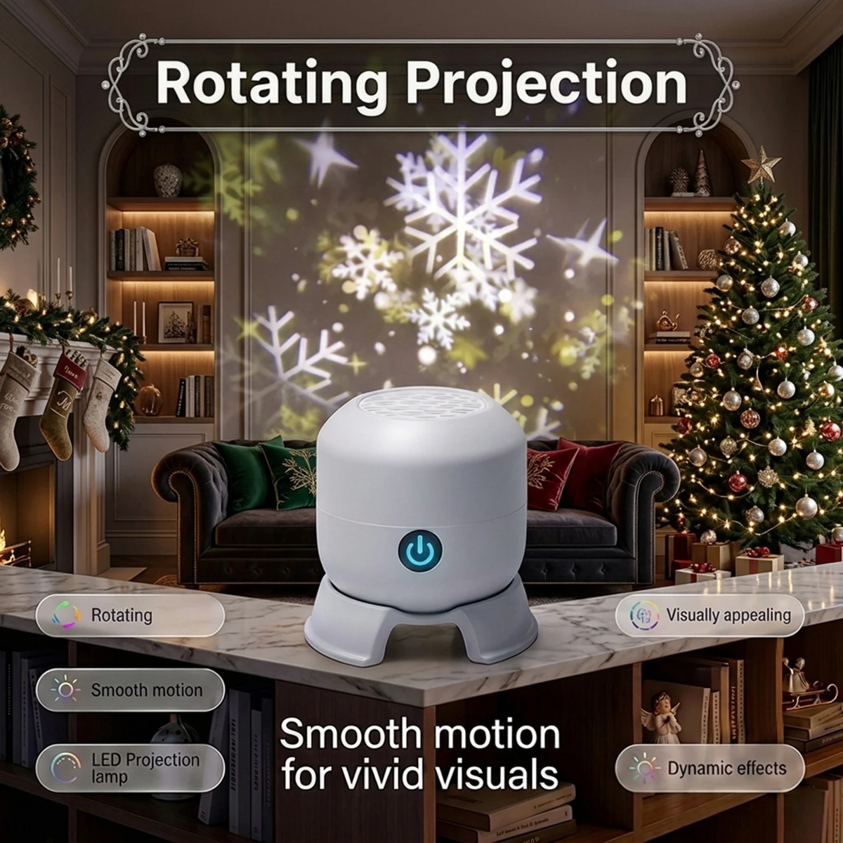 Snowflake Christmas Projector Lamp Rotating LED Projection Light Adjust Brightness Winter Holiday Home Ceiling Decor Night Light