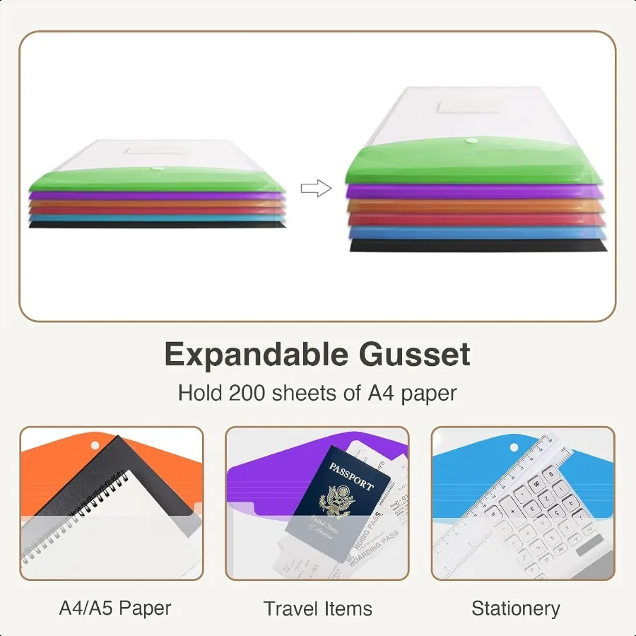 مظاريف بلاستيكية جيوب مجلدة لحقيبة المستندات الدائرية 2 3 4 تنظيم بسهولة شفافة 8.5 × 11 عبوة قابلة للتوسيع مكونة من 12 قطعة