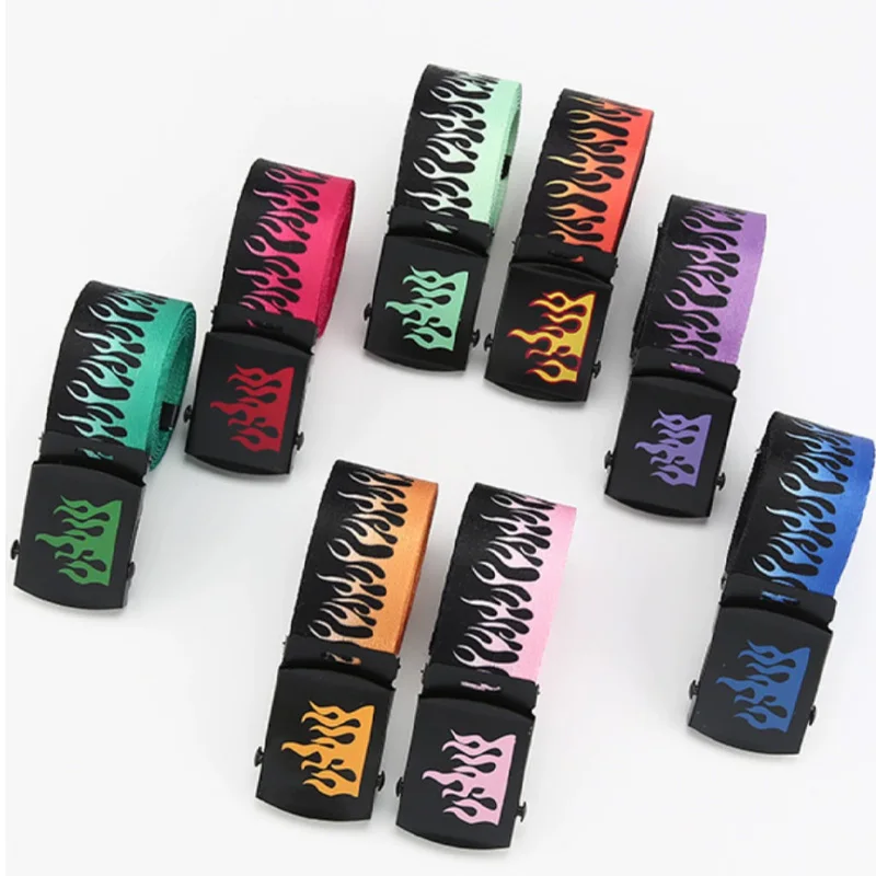 Hip Hop StreetFashion Men's Canvas Belt Male Personalized Casual Flame Belt Designer Belts For Women Cowboy Strap Punk Waistband