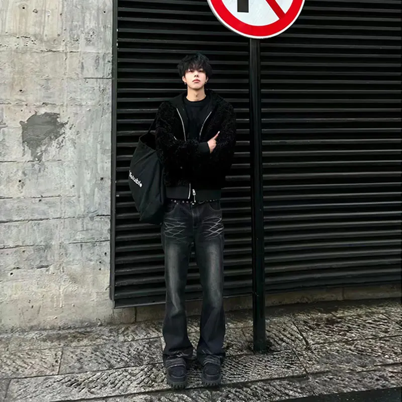 

Мужские джинсы в стиле ретро, американские, весна 2024, удлиненные, прямые, свободные, повседневные, длинные брюки, модные, с высокой талией, из смесового хлопка