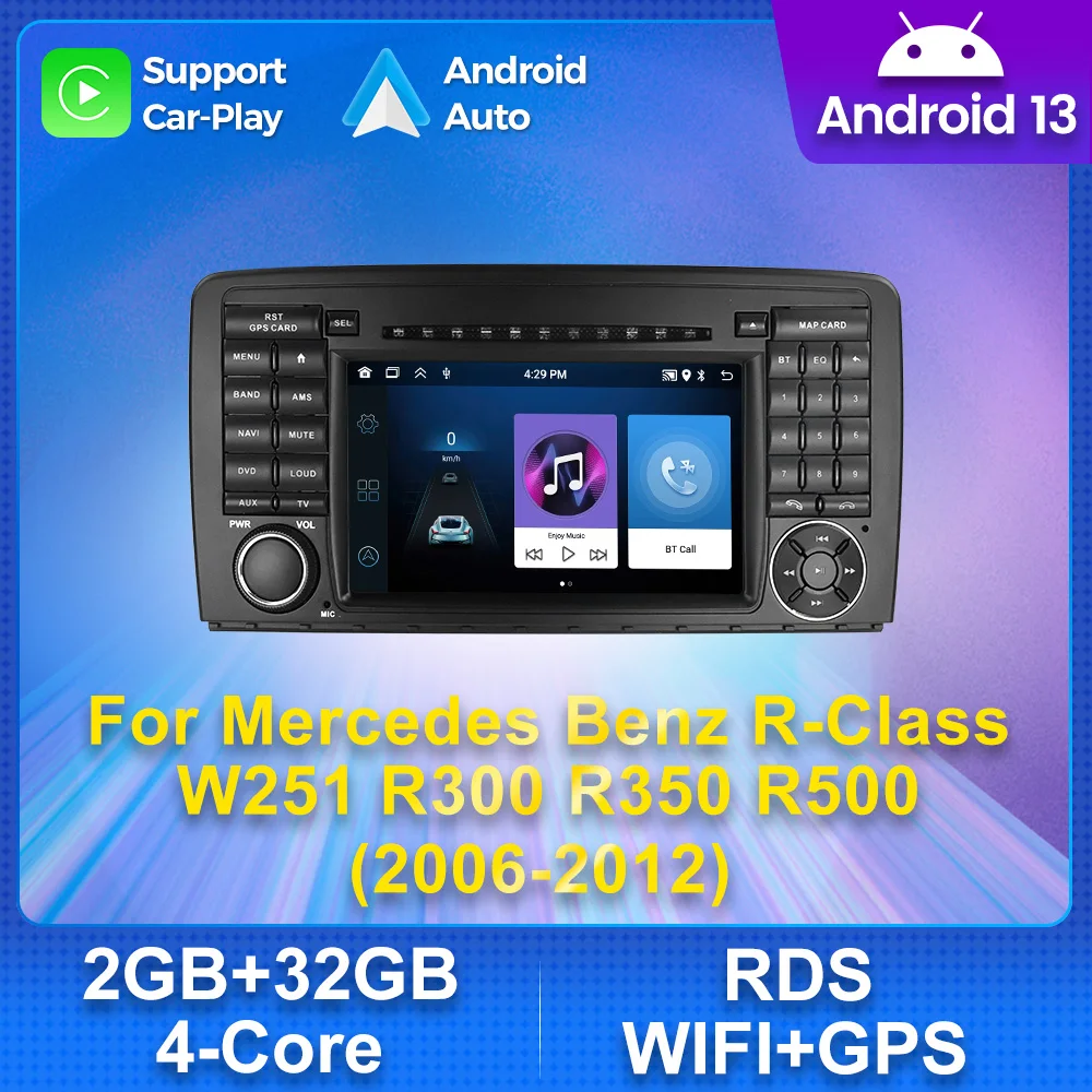 

Автомобильная стереосистема с 7-дюймовым экраном Android 13 для Mercedes Benz R-Class W251 R280 R300 R320 R350 R500 R63 AMG Мультимедиа GPS RDS CarPlay