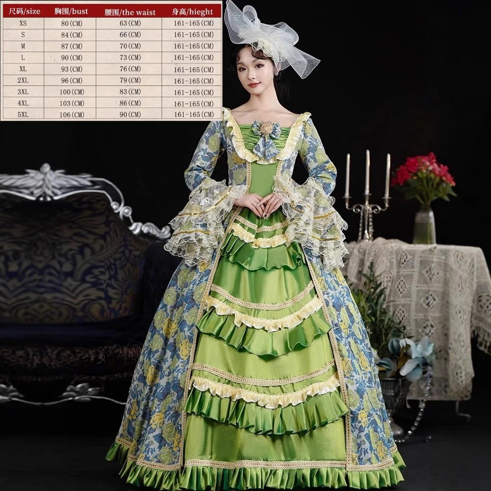 Abito da corte medievale Abito da principessa verde retrò europeo da donna Passerella Foto Spettacolo teatrale Costume Robe Elegante Femme Ceremonie