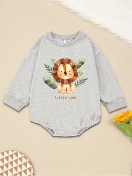 Body Kawaii Harajuku para bebé, bonito estampado de León y Animal, ropa gris de dibujos animados para recién nacido, mono de manga larga, cómodo, suave, de alta calidad