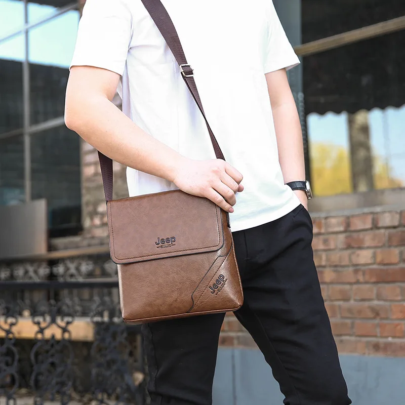 JEEP BULUO Luxury Brand Messenger Bag Men Leather Business Shoulder Bags For Man Crossbody Bag Male Handbag