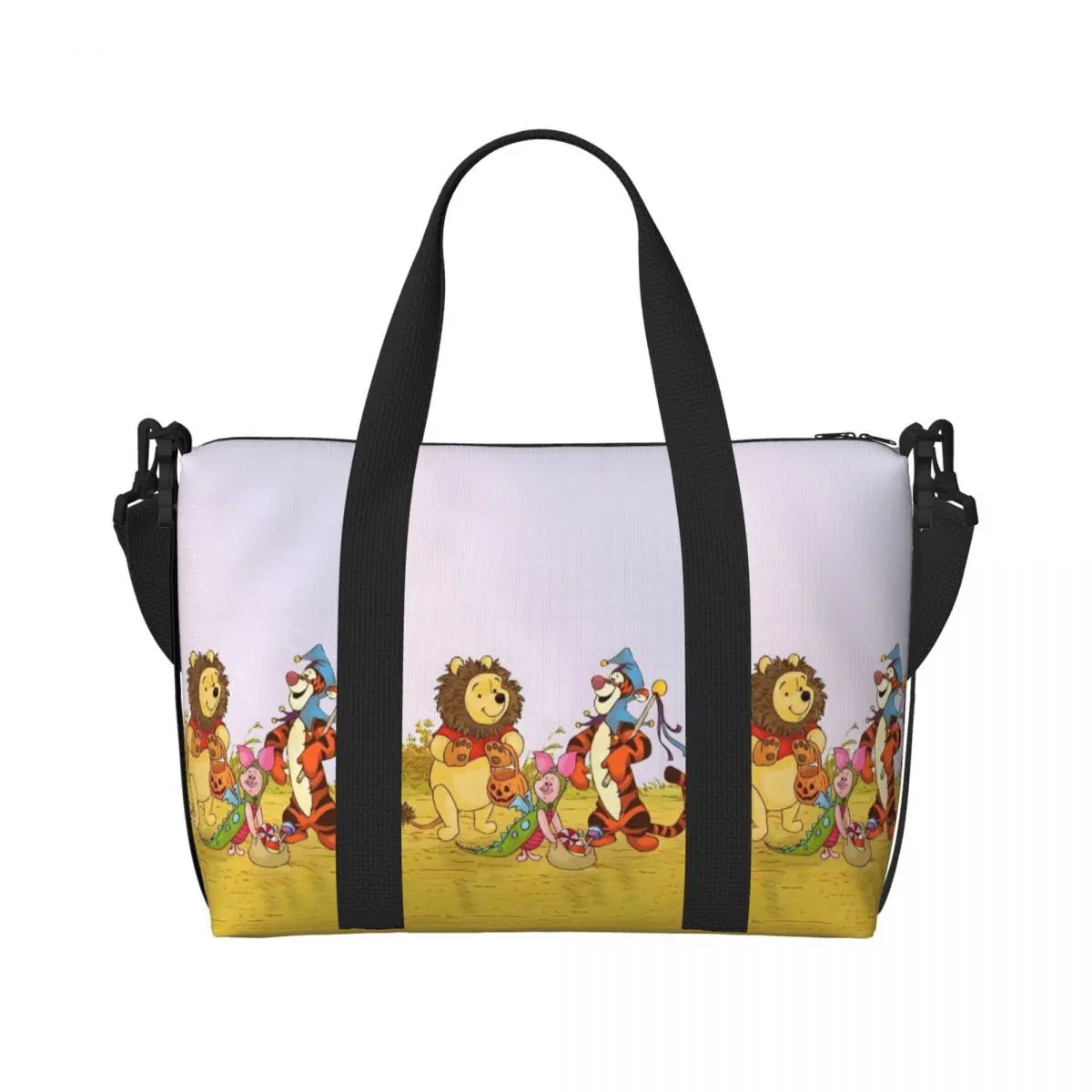 

Custom Winnie The Pooh Beach Tote Bag for Women Bear Anime Big Compartment Gym Beach Travel Bags