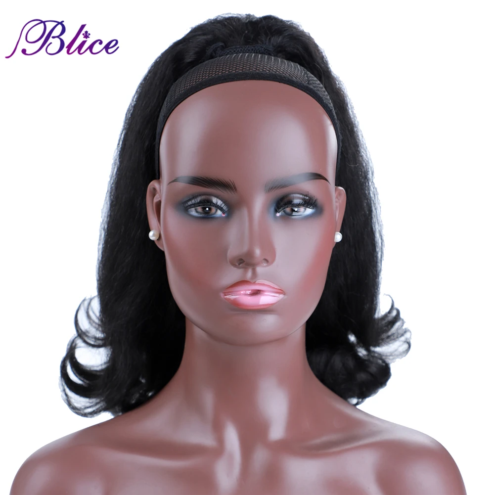 Blice Synthetic Ponytail Hair Extensions Kinky Straight Curly End Drawstring HairPieces With Two Combs Warp Ponytails