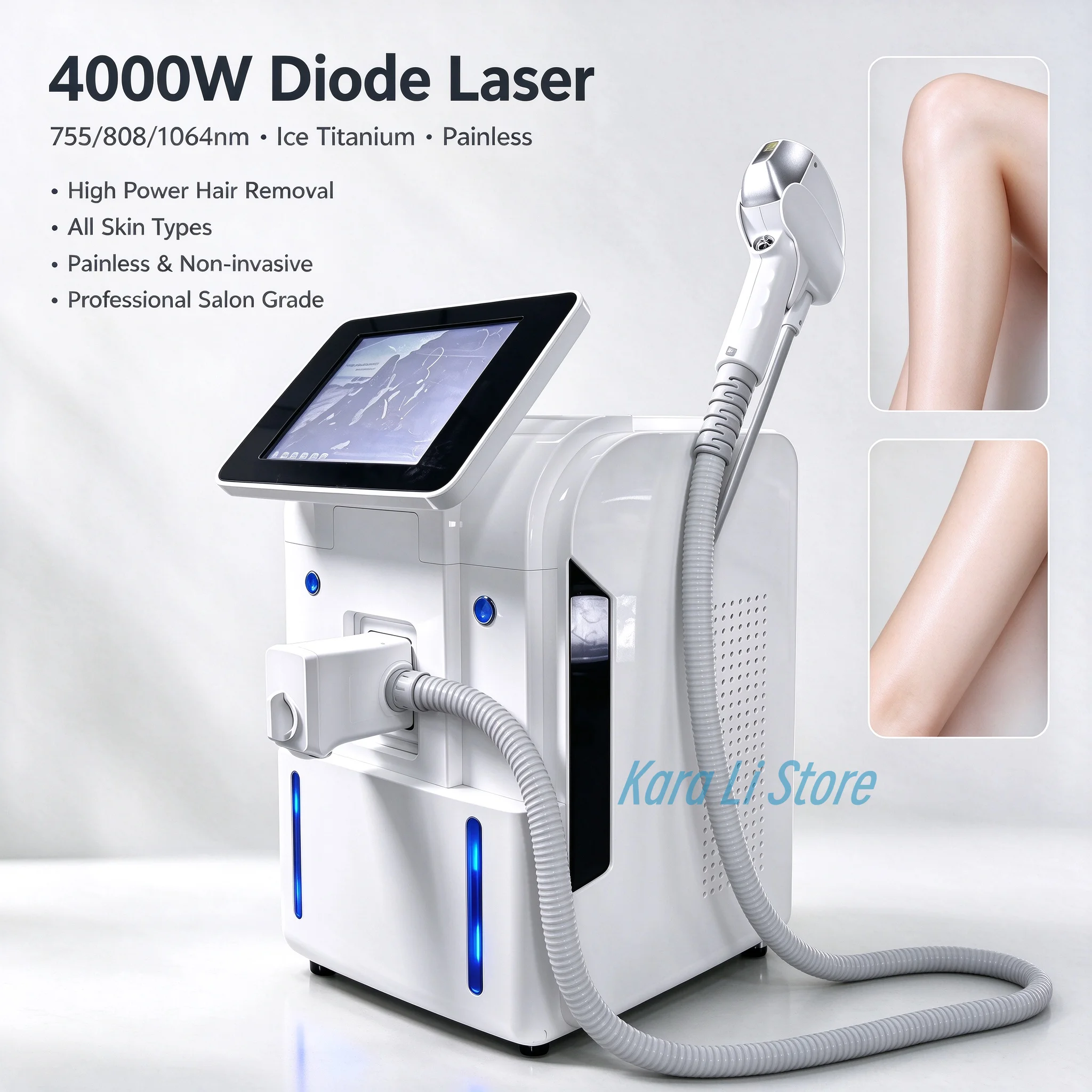Professional 4000W High Power 755nm 808nm 1064nm Diode Laser Hair Removal Machine Ice Titanium Painless Epilator For Salon