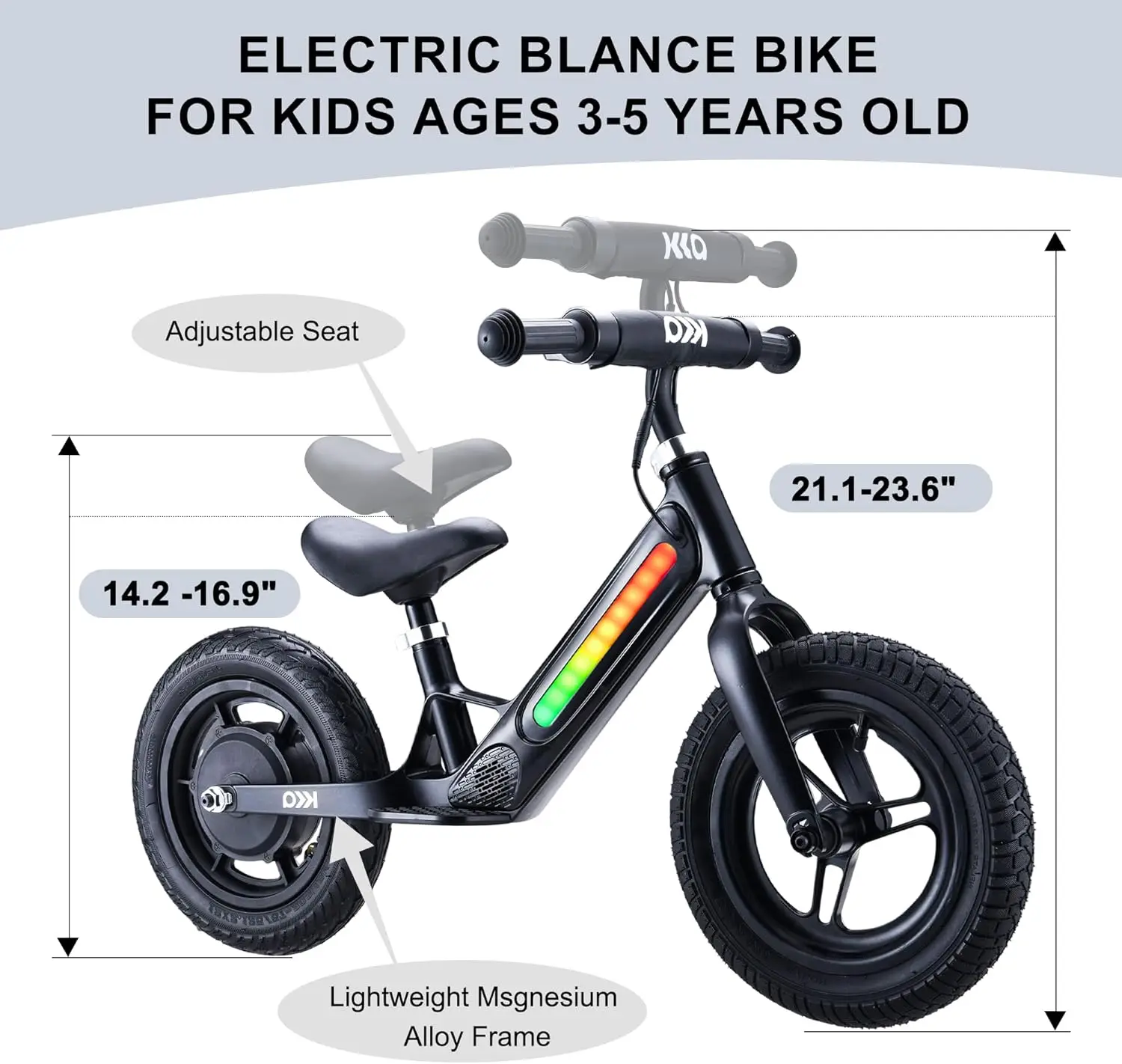 Vélo d'équilibre électrique léger pour enfants âgés de 3 à 6 ans, 2 modes de sécurité, vitesse maximale 9MPH, vélo électrique à moteur 180W