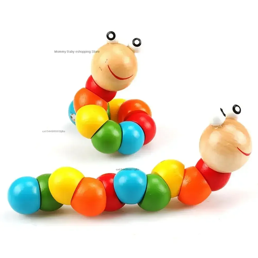 Kids Montessori Materials Wooden Education Toys Baby Fingers Flexible Training Twisting Worm Puzzle Math Toy for 1 2 3 Years Old