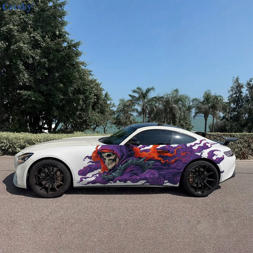 Purple Devil Sticker Car Decal Full Body Floral Decoration Covering Scratches Protect Car Decal Waterproof Car Vinyl Wraps