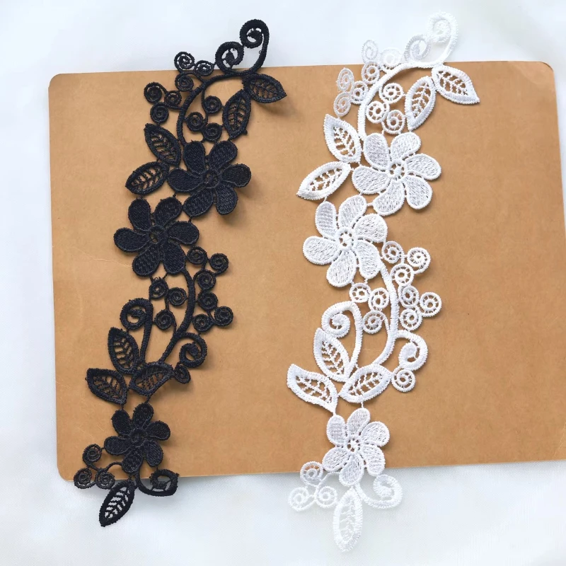 4Pcs/Set Vintage Black Flower Embroidery Lace Appliqued Fabric Jacquard Ribbon Lace Fabric Sewing Trims Patch Scrapbooking