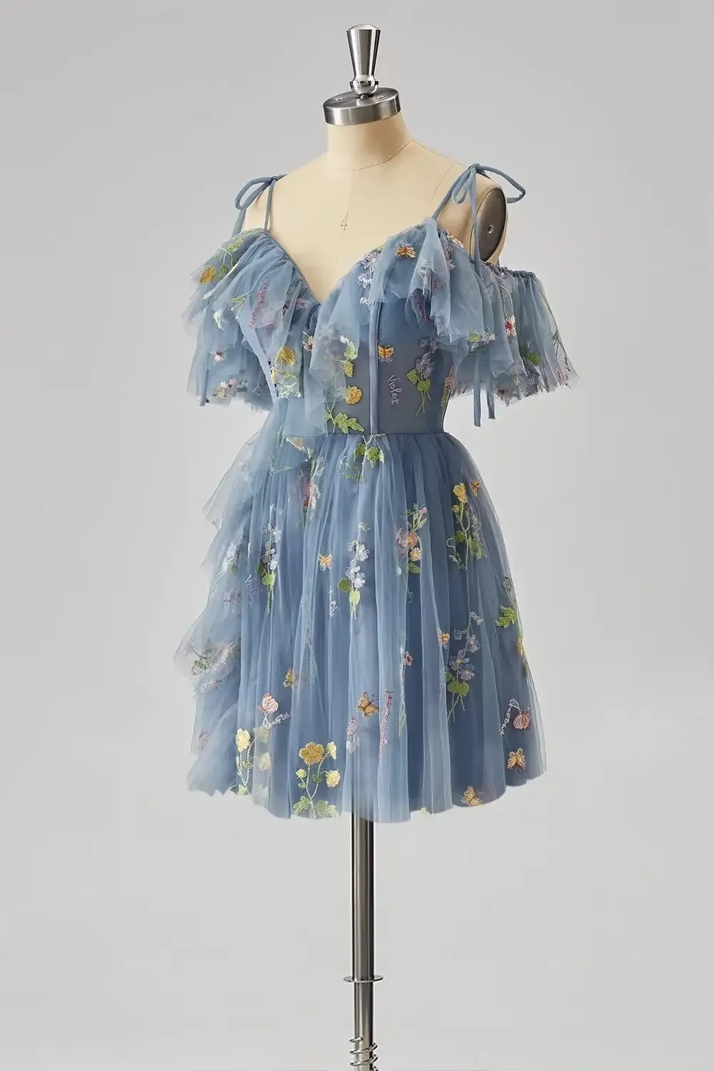 فساتين العودة للوطن مطرزة بالزهور حسب الطلب للمراهقين قصيرة كشكش تول صغيرة للحفلات الراقصة فساتين السهرة التخرج D