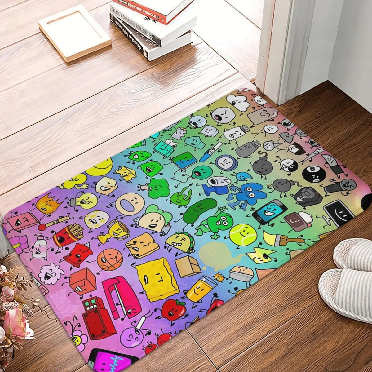 BFDI Inanimate Insanity All Characters (Rainbow) Doormat Kitchen Entrance Home Floor Mat Non-slip Carpet Rug for Bathroom Mats