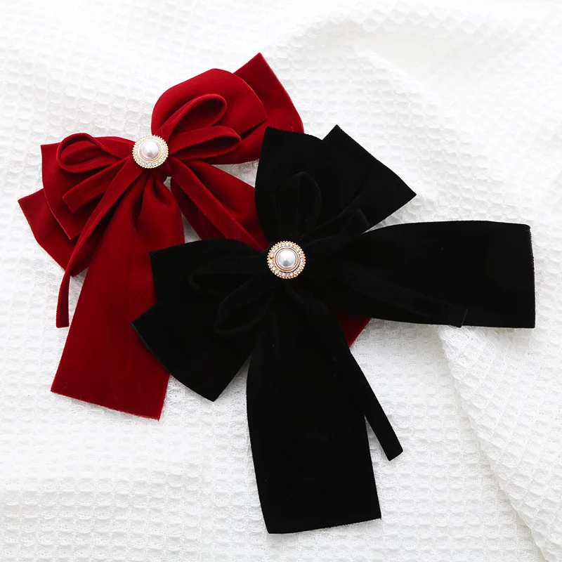Elegant Vintage Velvet Bow Pearl Hairpins with Fabric Alloy Clips for Girls Ponytail Barrette Headwear Accessories image 6