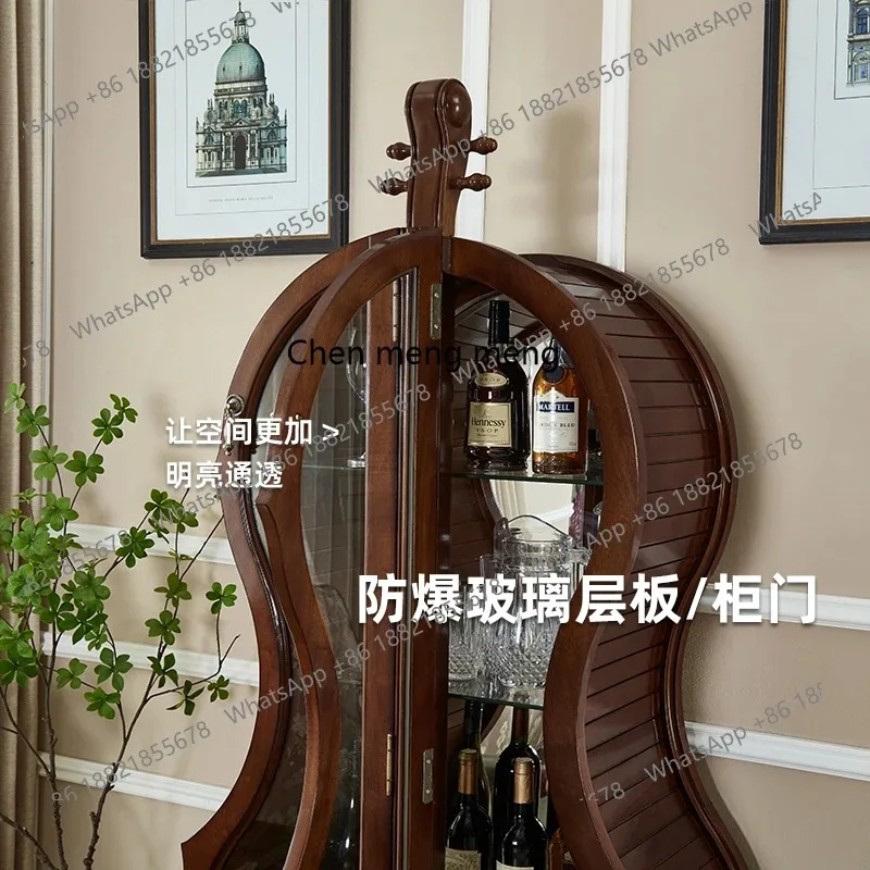 خصم جديد خزانة مشروبات خشبية صلبة أمريكية خزانة عرض أثاث فني خزانة النبيذ خزانة النبيذ الزجاجية #4