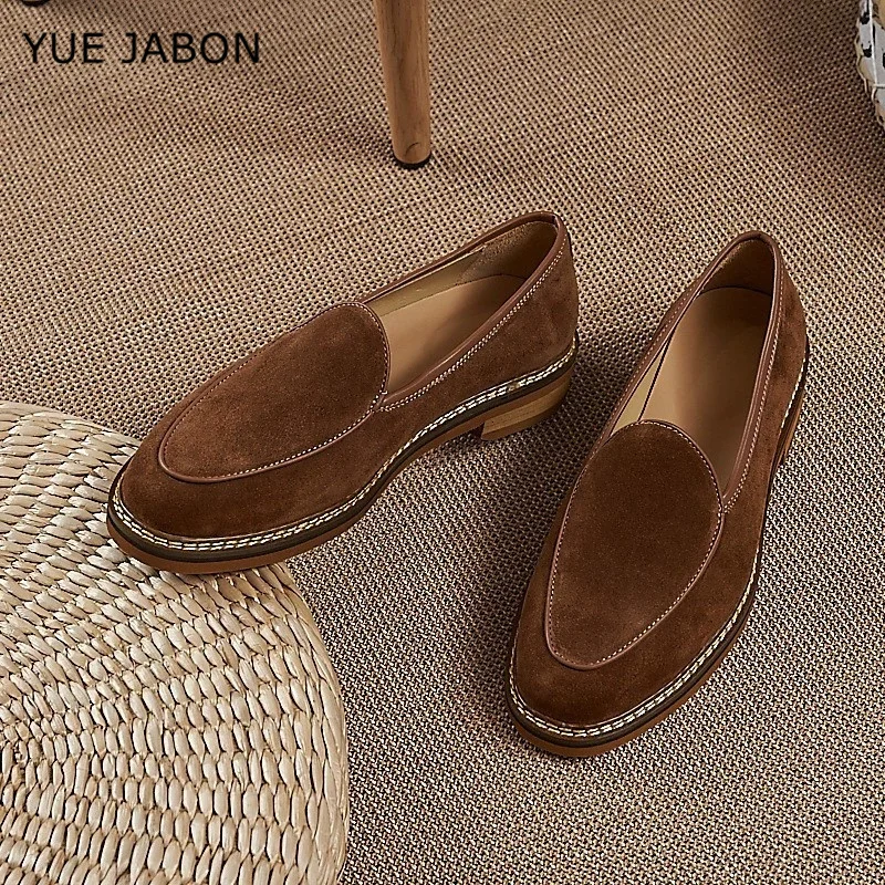 Brown Autumn Cow Suede Mens Loafers Simple Flat Casual Shoes Luxury Brand Genuine Leather Outdoor Mocasin Party Wedding Shoes