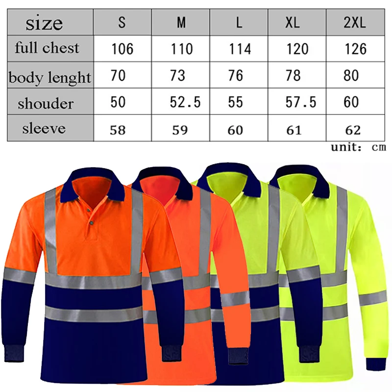 Summer Quick Dry Shirt Hi Vis Workwear Contrast Color Safety Long Sleeve Polo Shirt Reflective Work Tops For Working