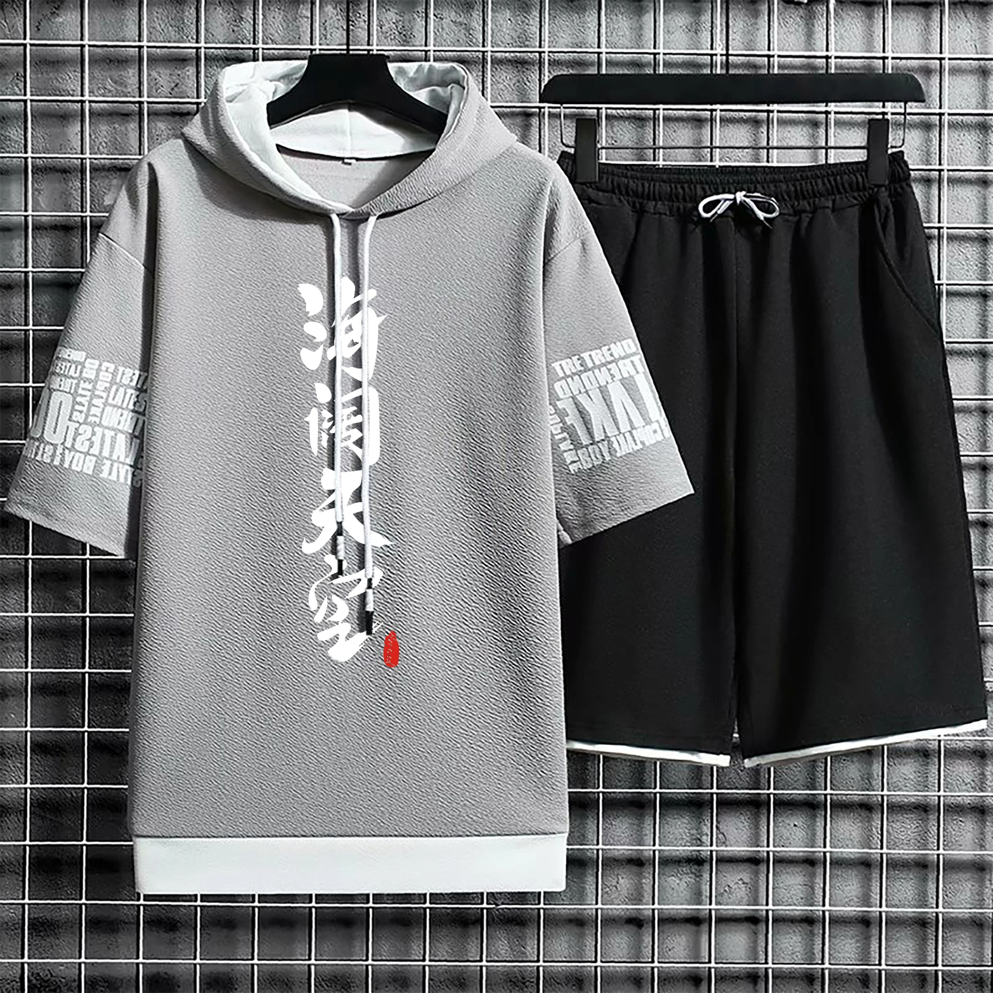 Hoodies Set Shorts Pullover Hat Casual T Shirt T-shirt Hood Summer Suits Print Clothing for Men Hoodie Men New Top Short Sleeve