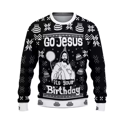 GO Jesus It's Your Birthday Xmas Sweatshirt 3D Print Festival Theme Loose O-neck Ugly Sweater Merry Christmas Jesus Graphic 2026