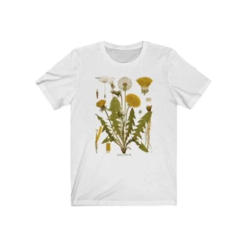 Dandelion Botanical Graphic Tshirt Hiking Shirt Botanical Print Shirt Short Sleeve Cotton Oversized Tee Women Clothing Harajuku