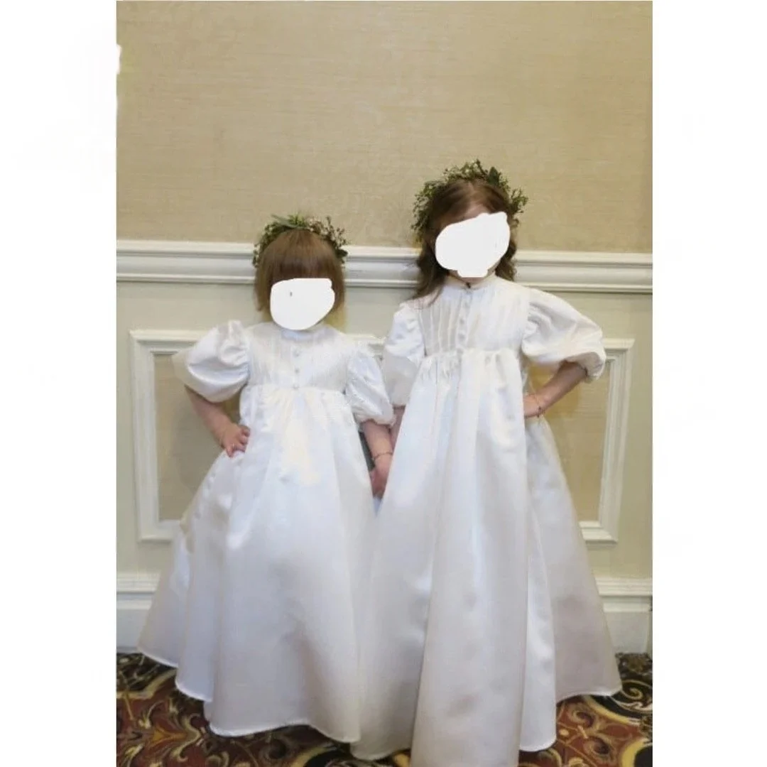 

JDY атласное пышное платье с цветочным узором для девочек, свадебное платье с длинными рукавами и высоким воротом для первого причастия, детское платье для дня рождения, бальное платье