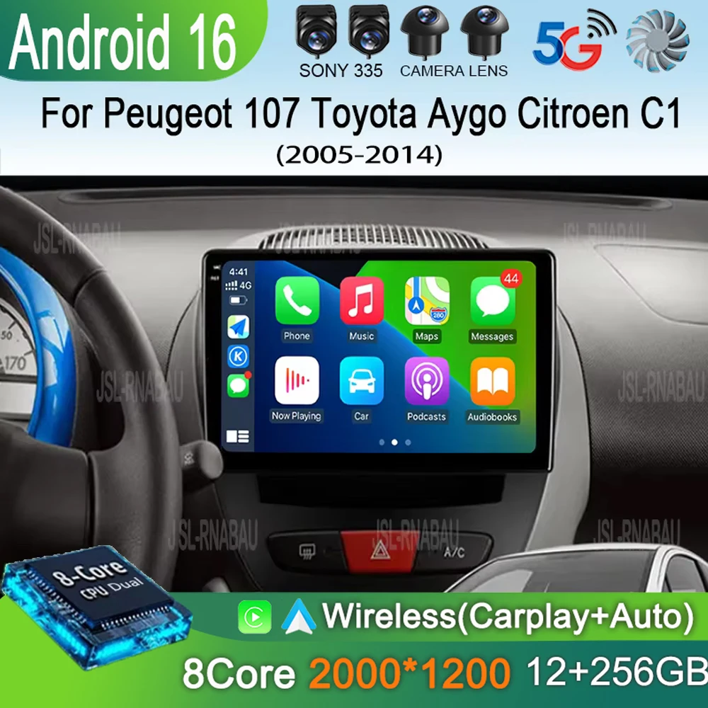 Android 16 Auto Car Radio Multimedia Player For Peugeot 107 Toyota Aygo Citroen C1 2005 - 2014 Head Unit Stereo GPS Navi Carplay