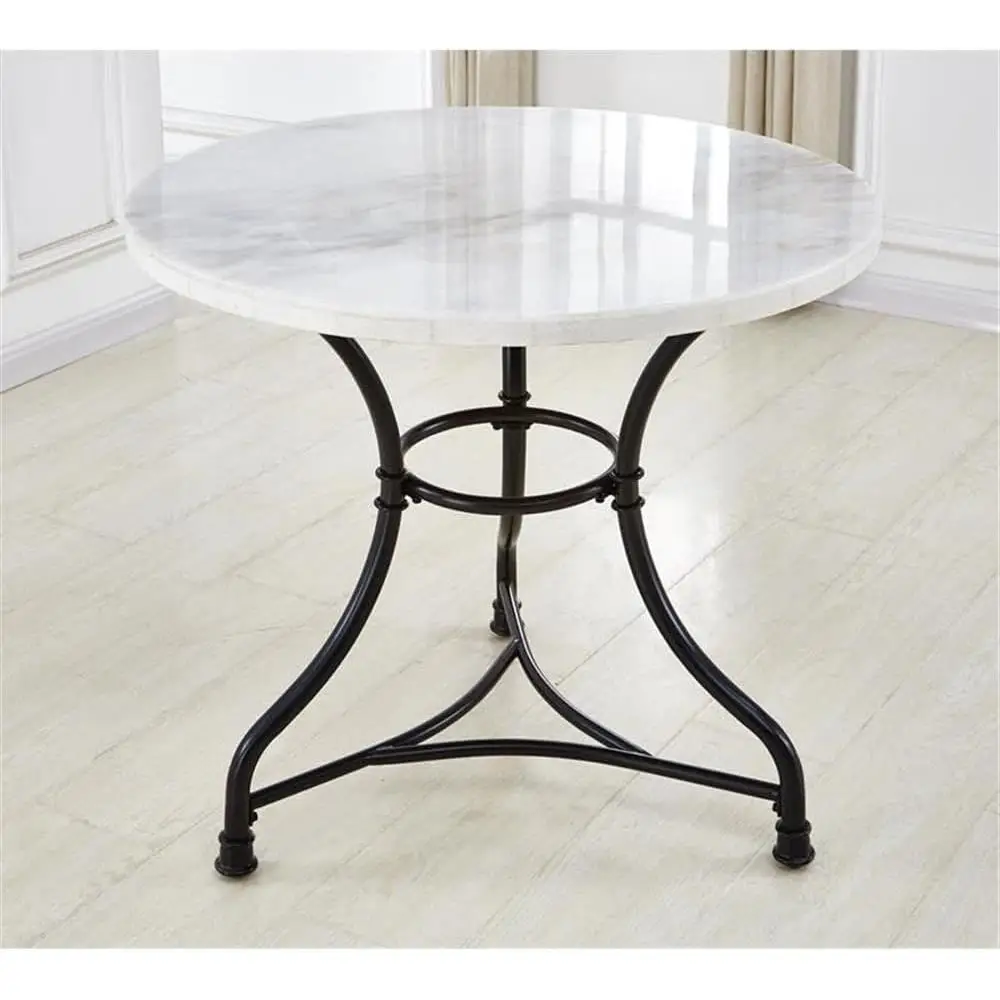 Marble Bistro Table with Iron Base Height Adjustable Small Dining Spaces Kitchen Breakfast Nook Unique Stylish Design