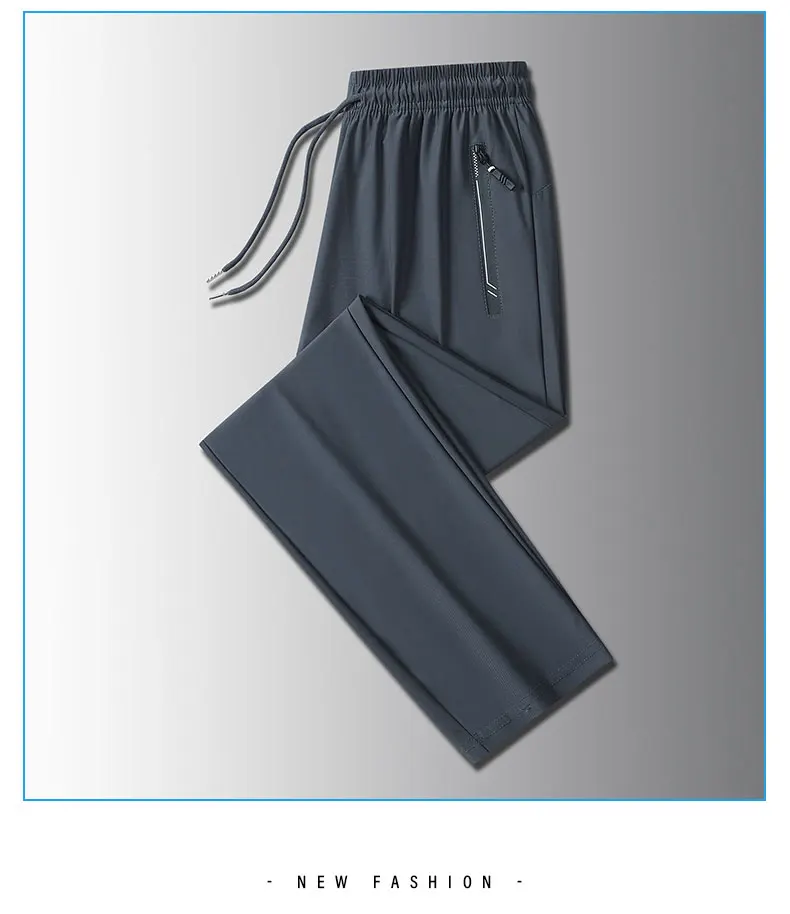 Running Pants Jogging Casual Summer Thin Elastic Sweatpants Quick Dry Ice Silk Straight Pants Sports Gym Breathable Men Trousers