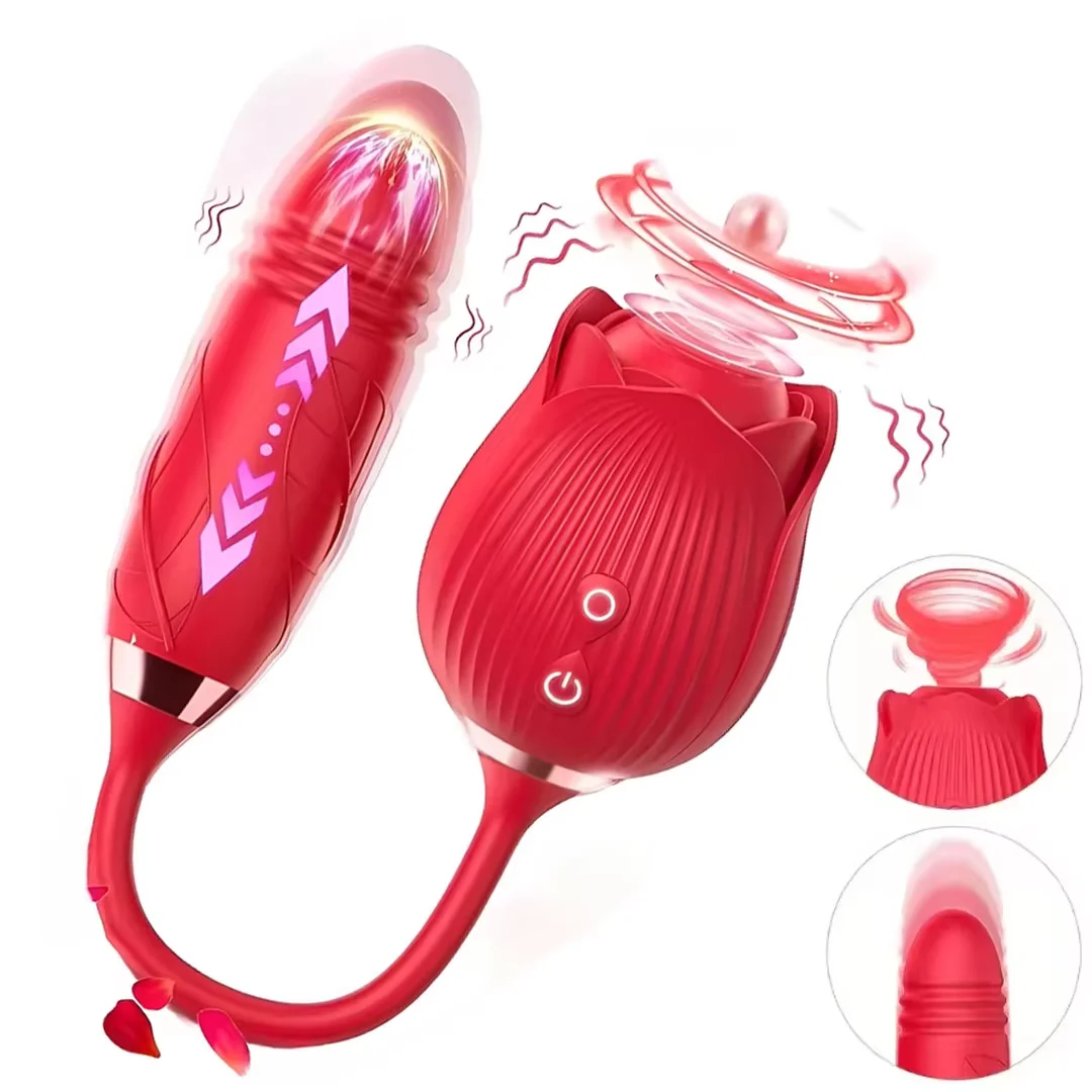 3in1 Thrusting Anal Vibrator Female Rose Sucking Clitoris Stimulator Dildo Licking Vagin Massager Masturbator Sex Toys for Women
