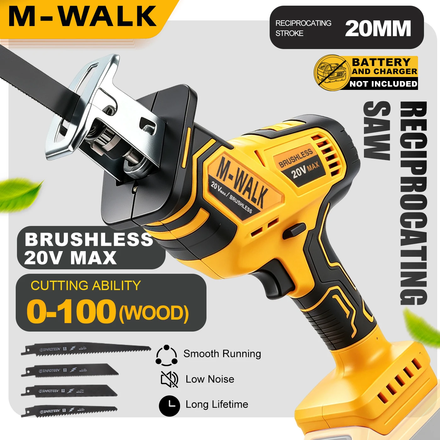 M-WALK 3500Spm Brushless Reciprocating Saw Cordless Electric Chainsaw Wood Metal Cutting Tools For 20V Battery