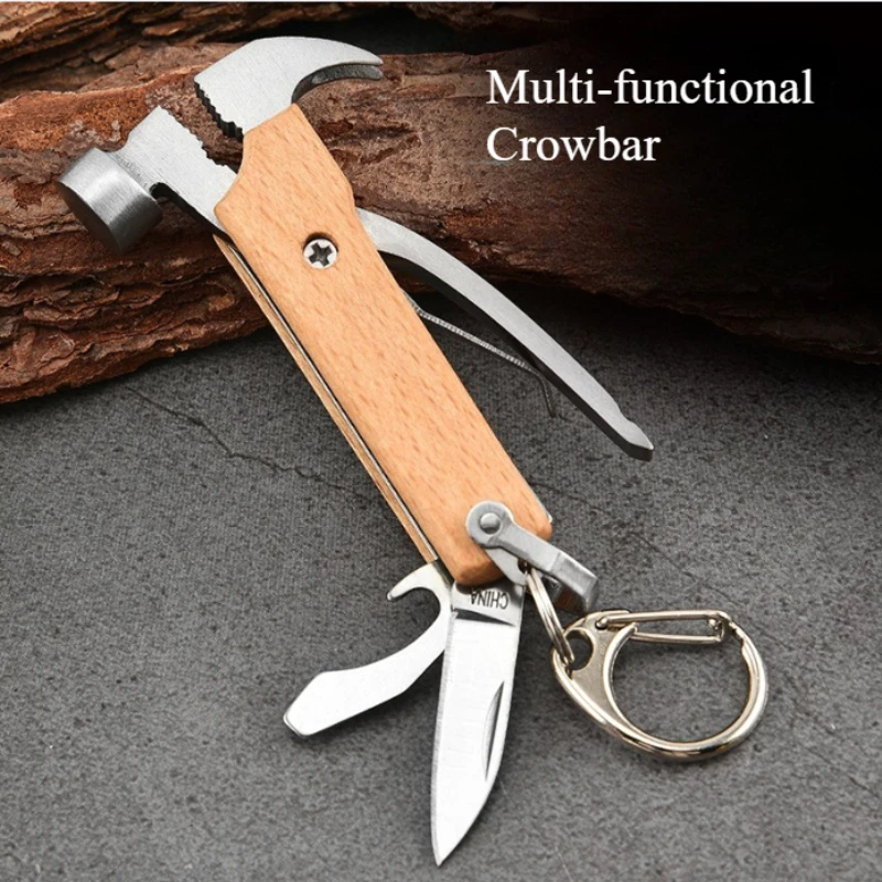 Multi-functional Keychain Outdoor Emergency Mini Awl Hammer Stainless Steel Portable Courier Box Opening Knife Flat Angle Hammer