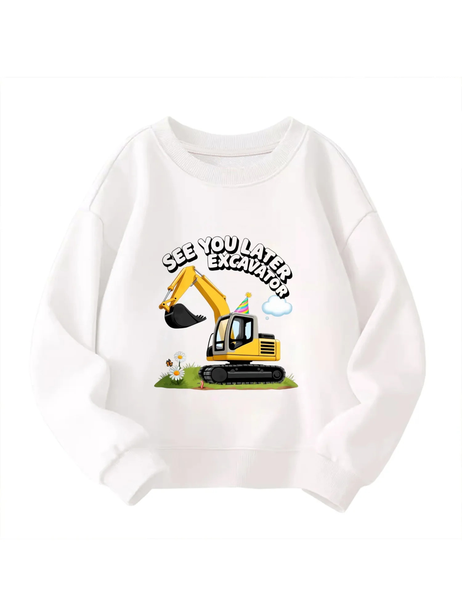 

​Kids Children's Cotton Sweatshirt See You Later Excavator with Party Hat Design for Boys Girls Construction Vehicle Fun
