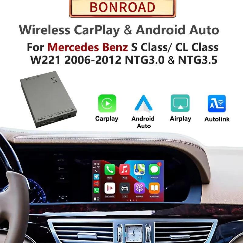 Wireless CarPlay Android Auto Decoder for Mercedes Benz S CL Class W221 NTG3.0 NTG3.5 2006-2012 MirrorLink AirPlay BT Car Module