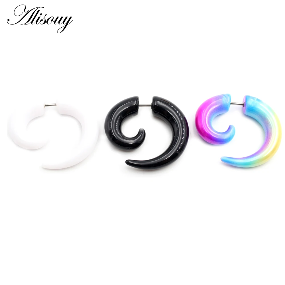 Alisouy 2PCS Rainbow Acrylic Fake Cheater Spiral Ear Tunnel Plugs Taper Stretcher Expanders Gauge Earring Piercing Body Jewelry