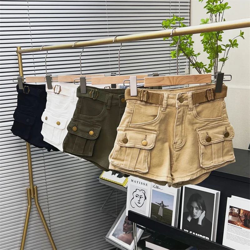 

American Retro Workwear Denim orts Women Summer New Hot Pants High Waist Small Size Straight Leg Wide Leg Pants