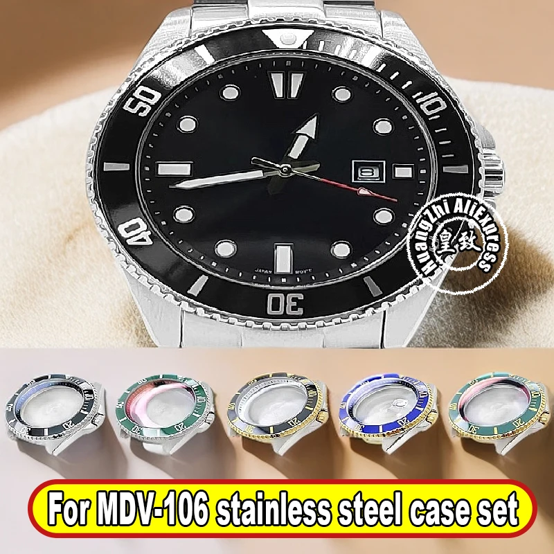 Boîtier de montre en acier inoxydable massif pour Casio MDV-106, ensemble de poisson-épée, horloge 3'o, polissage du cristal saphir/accessoires de montre brossés